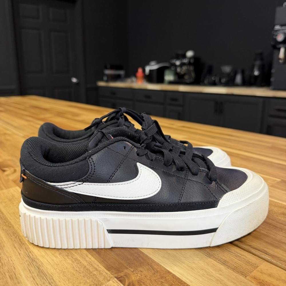 Nike Court Legacy Lift Black White Women's Platform Sneakers Size 6